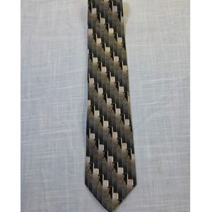 DiMoggio Mens Silk Tie Black Gold Grey Geometric Filigree Handmade Necktie